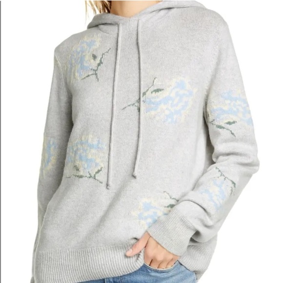La Vie Rebecca Taylor Women’s Grey Knit Wool Alpaca Blend Floral Hoodie Sz Sm - Picture 1 of 14